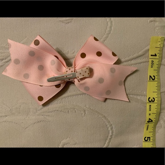 Grosgrain hair bow clip pink/brown polka dots - Picture 5 of 5